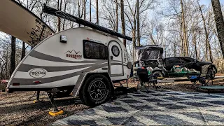 Teardrop Camper in rain, high winds and cold | Relaxing vlog at Brown County State Park