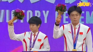 颁奖仪式！孙颖莎王楚钦卫冕亚运会混双冠军，韩国两对组合笑疯了