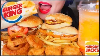 ASMR BURGER KING FEAST | WHOPPER, CHICKEN BURGER, ONION RINGS, FRIES, MANGO FANTA SLUSHIE 咀嚼音 | 먹방