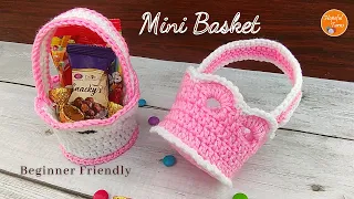 How to Crochet a Mini Basket | Easy Crochet Decorative Basket with Handles | Hanging Easter Basket