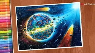 Art with Oil Pastels / Planet Destruction Space Scene for beginners - Step by Step