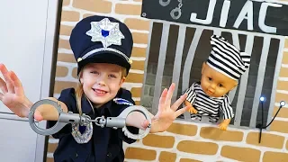 Margo playing as Cop LOCKED UP doll Diana in Jail Playhouse Toy for Kids