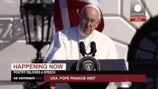 Pope Francis makes speech at White House, Washington DC - live footage