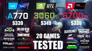 ARC A770 16GB vs RTX 3060Ti 8GB vs RX 6700XT 12GB | R9 - 7950X3D | 1080p - 20 Games Tested