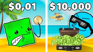 $0.01 vs $10,000 SOBREVIVIENDO en LA ISLA !! 🏝️ | Cuadradito y Circulito Vlogs