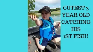 3 year old catches his First fish with a Toy Rod from Walmart