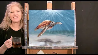 Learn How to Paint TROPICAL TURTLE with Acrylic - Paint & Sip at Home - Seascape Step by Step Lesson