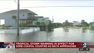 Tropical Storm warning in effect for some coastal counties as Hurricane Delta approaches
