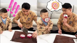 Cute Baby Wants To Eat A Lollipop, Dad Thinks Of A Way!#family #father and son #funny#cutebaby#cute