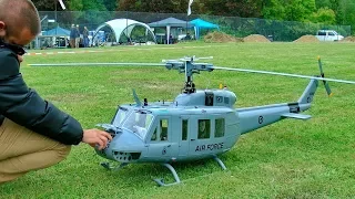 HUGE RC BELL UH-1D HUEY VARIO TURBINE SCALE MODEL HELICOPTER DEMO FLIGHT