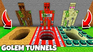 Where these SECRET GOLEM TUNNELS LEAD in Minecraft ? WOOD vs TNT vs ENDER PIT !