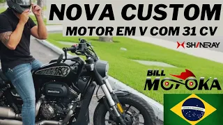 A SHINERAY não para, chegou nova CUSTOM "misteriosa"  motor em V com 31 CV,  RONCO e detalhes agora.