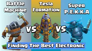 Every Level Super P.E.K.K.A & Battle Machine VS Every Level Tesla Formation | Clash of Clans