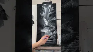 Black and white forest, bridge  - FULL tutorials on my channel! shorts #acrylic #painting
