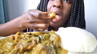 ASMR: AFRICAN NIGERIAN POUNDED YAM FUFU AND  ASORTED MEAT OHA SOUP MUKBANG