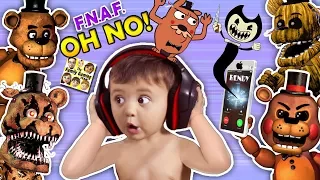 OH NO! BABY Shawn vs. FIVE NIGHTS at FREDDY'S 1,2, & 4 + He Calls BENDY & the INK MACHINE (FGTEEV)