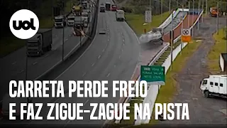 Vídeo mostra momento em que carreta perde freios na BR-376 entre Paraná e Santa Catarina