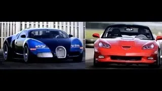 Bugatti Veyron vs Corvette ZR1 on Top Gear track