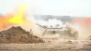 Self-Propelled Russian Howitzer Tanks Provide Cover For Ground Units During Live-Fire Military Drill