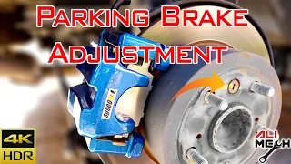 Car still moves with handbrake on/How to adjust Parking pedal brakes Camry/Adjusting brake drum