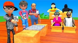 Scary Teacher 3D vs Squid Game Body Parts Wooden Bricks 5 Times Challenge Miss T and Granny Loser
