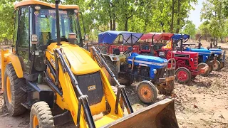 JCB 3dx Xpert Loading Mud Mahindra 275 Di Eicher 485 Powertrac Tractor | Jcb video #jcb  #tractor