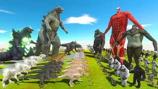 Dinosaurs vs Mutant Primates | Godzilla 2014 or Colossal Titan - Animal Revolt Battle Simulator