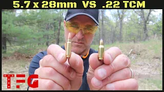 5.7 x 28mm VS .22 TCM (against a Patio Block) - TheFirearmGuy