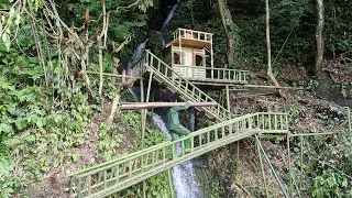 How to build a bamboo house in the middle of a waterfall, Bushcraft Alone Building