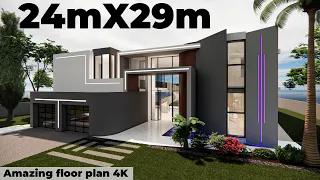 MODERN HOME DESIGN 24mX29m | Casa de24mX29m metros | 5 BDR Entertainment Home | Amazing 3DFloor Plan