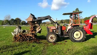 Tree Stump Removal - Part 1: Pulling With Tractor