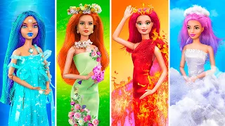 Ateş Kız, Su Kız, Hava Kız ve Toprak Kız / 16 Tane Kendin Yap Tarzı Barbie Bebek Taktikleri