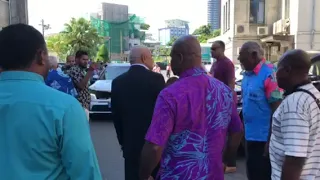 Former PM Voreqe Bainimarama appears at the Suva’s Magistrate Court this morning.