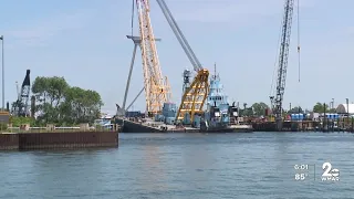 Salvage work continues on board the Dali and at Key Bridge wreckage site
