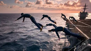 Why US Navy Sailors Risk Their Lives and Jump Off an Aircraft Carrier in Middle of the Sea.