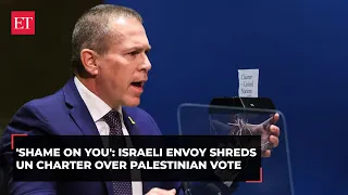 Israeli Ambassador to UN rages over Palestinian membership, shreds UN Charter with a tiny shredder