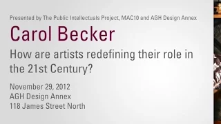Artists as Public Intellectuals: Carol Becker Guest Speaker