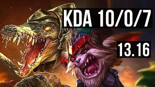 RENEKTON vs KLED (TOP) | 10/0/7, 7 solo kills, Legendary, 1.0M mastery | EUW Master | 13.16