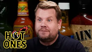 James Corden Experiences Mouth Karma While Eating Spicy Wings | Hot Ones