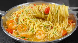 10 minutes Wonderful shrimp garlic pasta! I have never eaten anything so quick and delicious