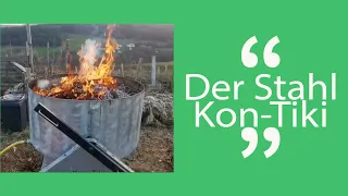 250L Pflanzenkohle herstellen mit dem Stahl Kon-Tiki für Terra-Preta