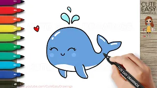 How to Draw a Cute Blue Whale  Cartoon Easy