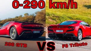 Ferrari 296 GTB vs F8 Tributo 0-290 km/h