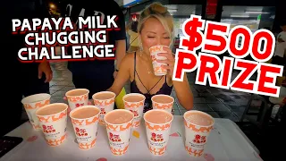 $500 PRIZE PAPAYA MILK CHUGGING CHALLENGE IN TAIWAN!! #RainaisCrazy