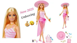 #barbie on the beach doll 2023 unboxing review |#HPL73 | barbie doll with swimsuit and beach themed