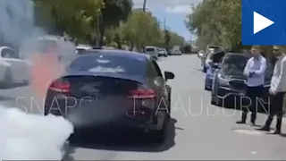 $100000 Mercedes Bursts Into Flames During Burn Out