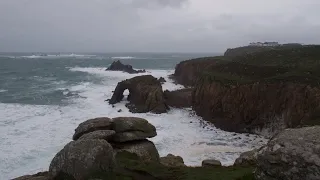 Stormy Land's End, Cornwall and walk to Nanjizal Bay