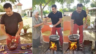 Salman Khan making Village Food For Entire Family Cooking Desi style outdoors at panvel farm