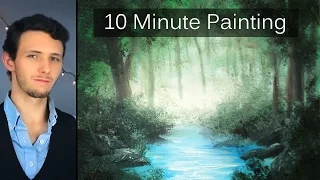 Painting a Misty Forest Landscape with Acrylics in 10 Minutes!