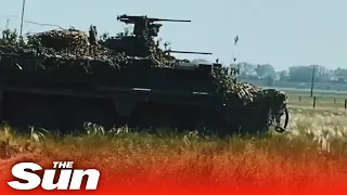 British Challenger 2 tanks seen in action as Ukrainian troops train for battle